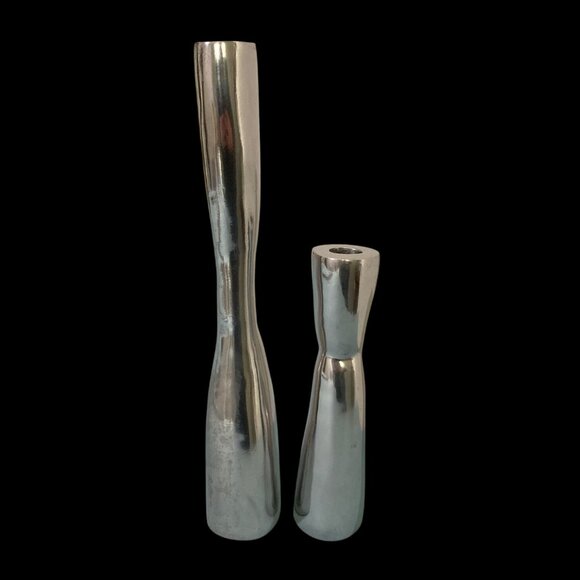Mid Century Modern Silver Aluminum Candlestick Candle Holders Scandi Style - Picture 3 of 7